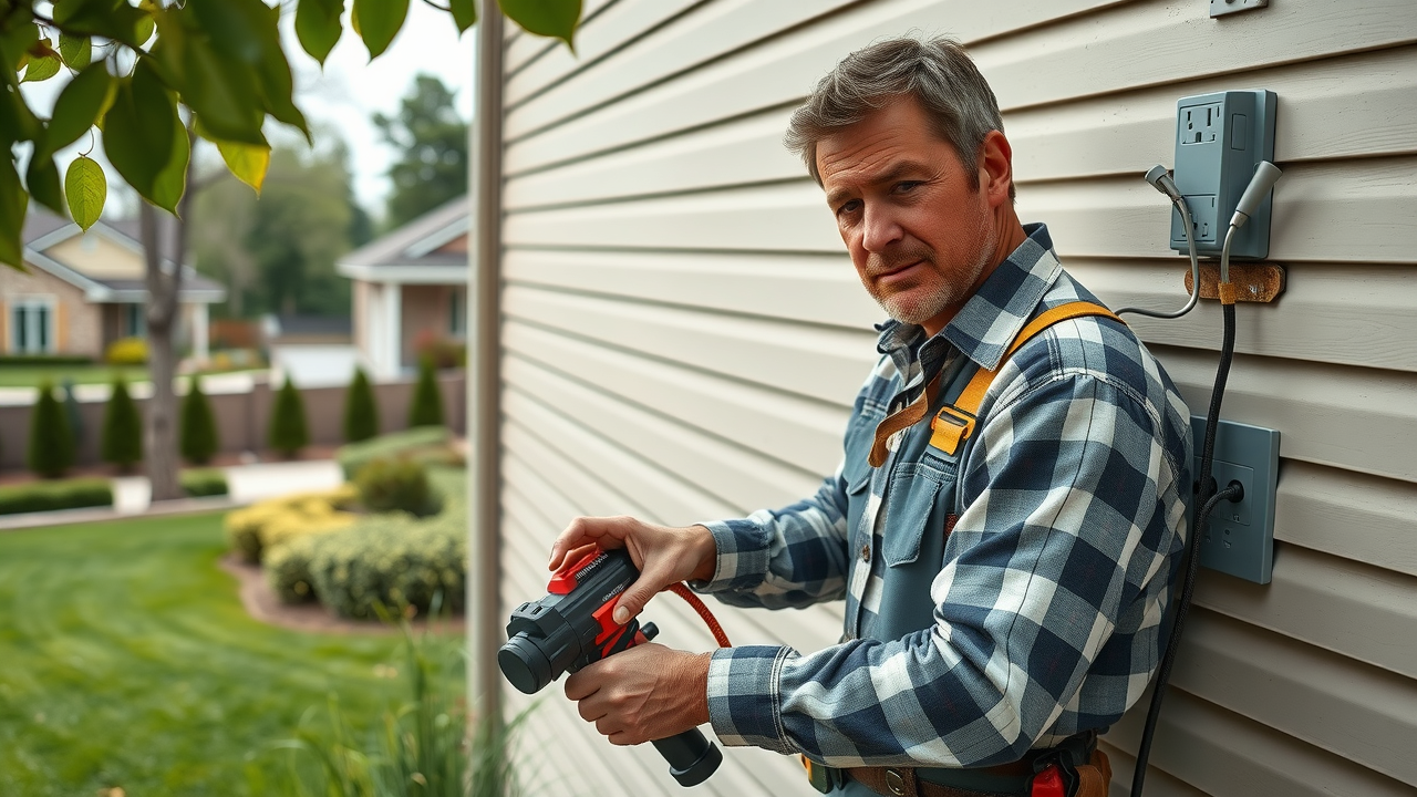 Roofing contractor preparing equipment with power access for roof replacement