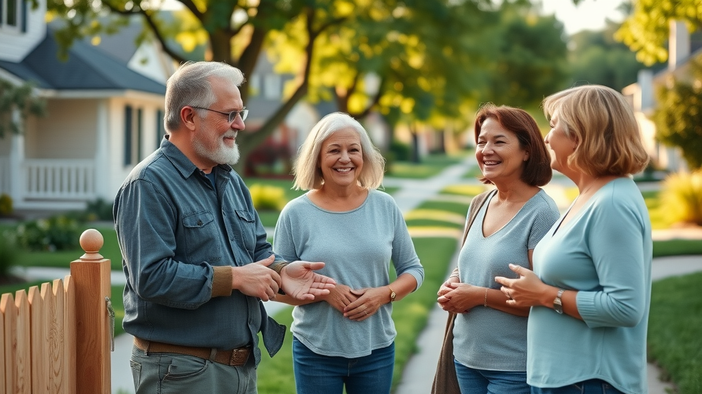 Homeowner talking with neighbors informing them about roof replacement project