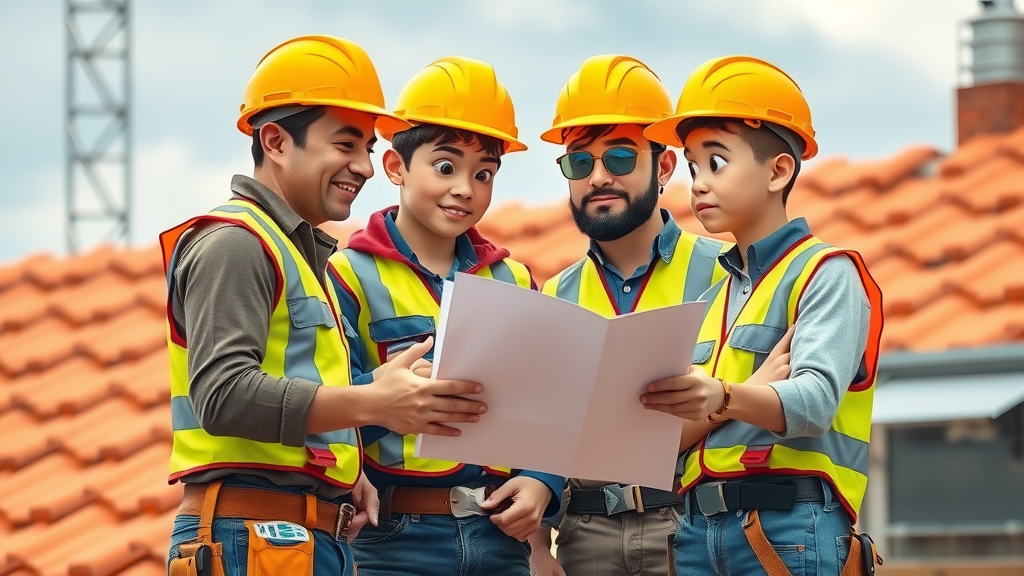 professional roof repair team discussing plans