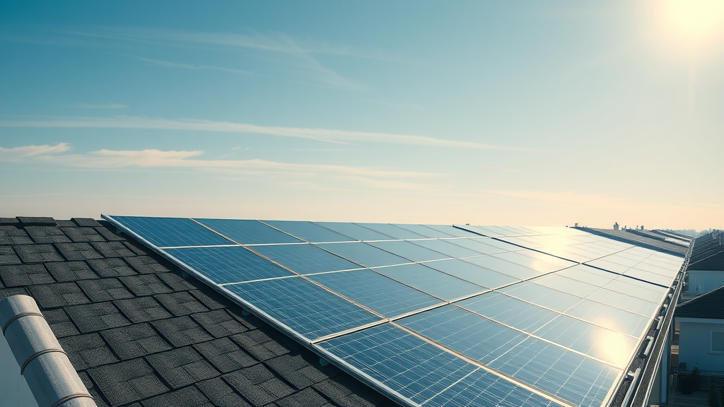 Sleek modern rooftop with solar shingles and advanced insulation, innovative affordable roofing for energy efficiency