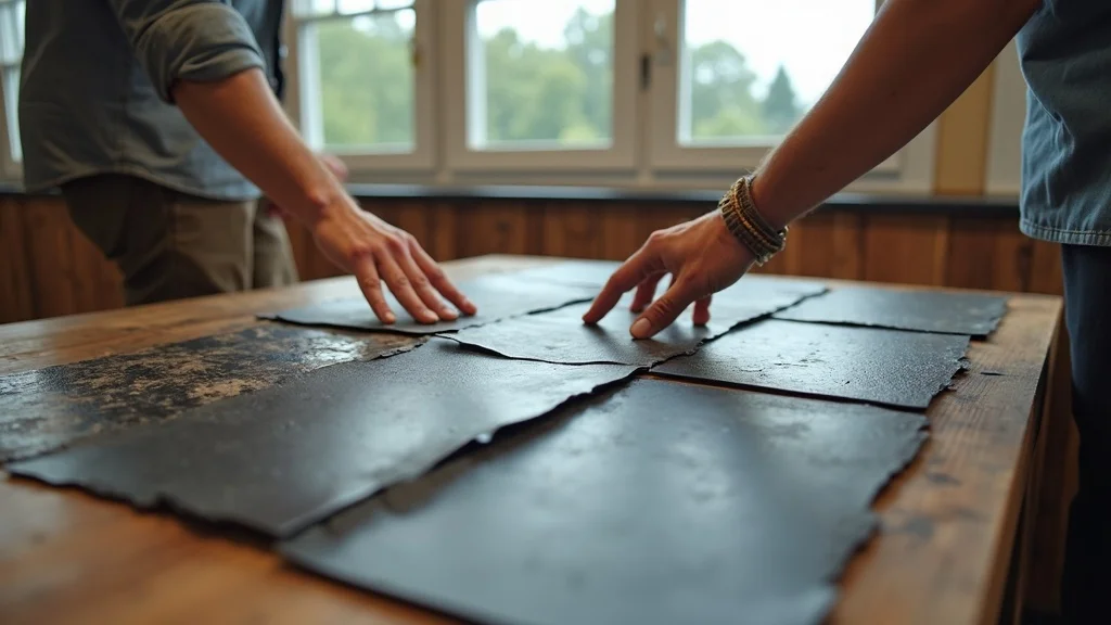 Samples of metal, shingle, slate, and solar roofing on a table, detailed texture. Comparing roofing solutions Western New York homes prefer.
