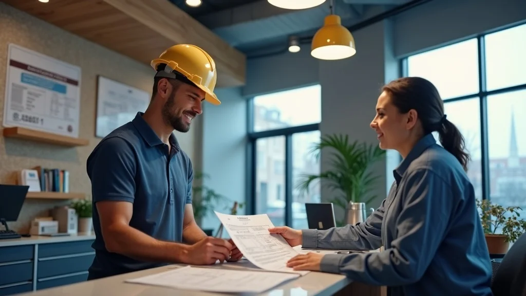 Roofing contractor securing permit at Niagara Falls city office - roof replacement niagara falls ny permits compliance