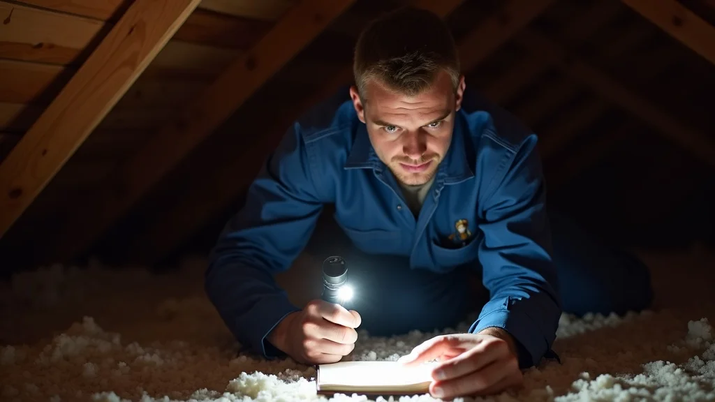 Professional home inspector in attic using flashlight to identify source of water coming through my ceiling — is it the roof?