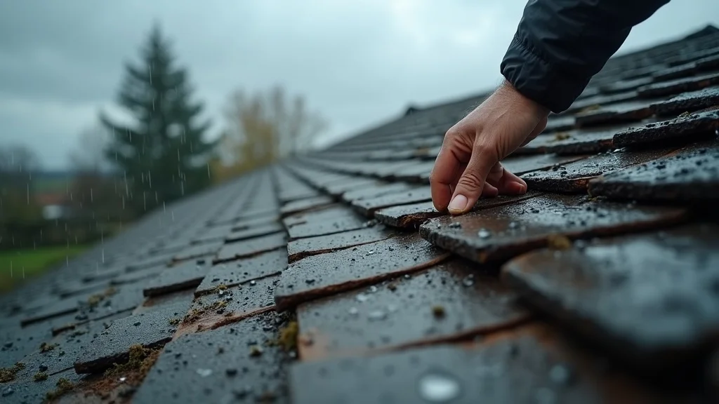 Damaged roof shingles with rainwater seeping through showing signs of a roof leak causing water coming through my ceiling — is it the roof?