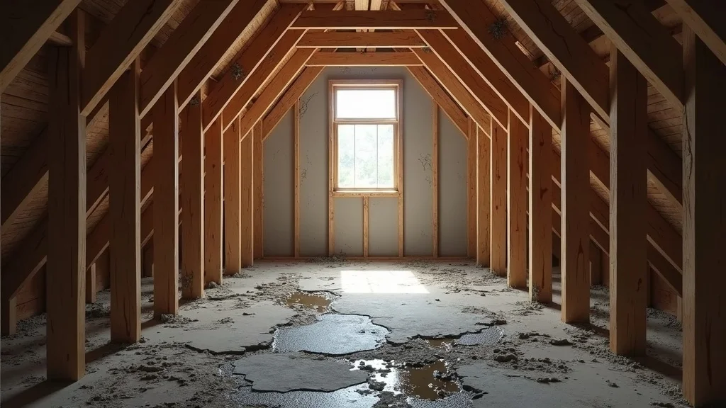 Cross-section illustration of home framing with severe water damage, showing persistent ceiling leaks and mold—a result of water coming through my ceiling — is it the roof?