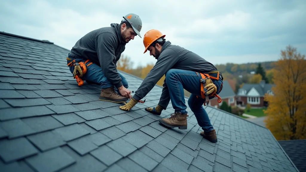 roofing cost niagara falls ny - Workers installing new architectural shingles on a 2,000 square foot home