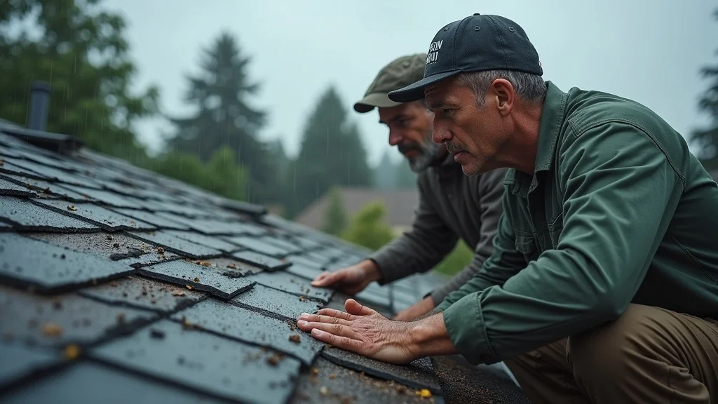 roofing cost niagara falls ny - Homeowner and roofer inspecting post-storm roof damage in Niagara Falls